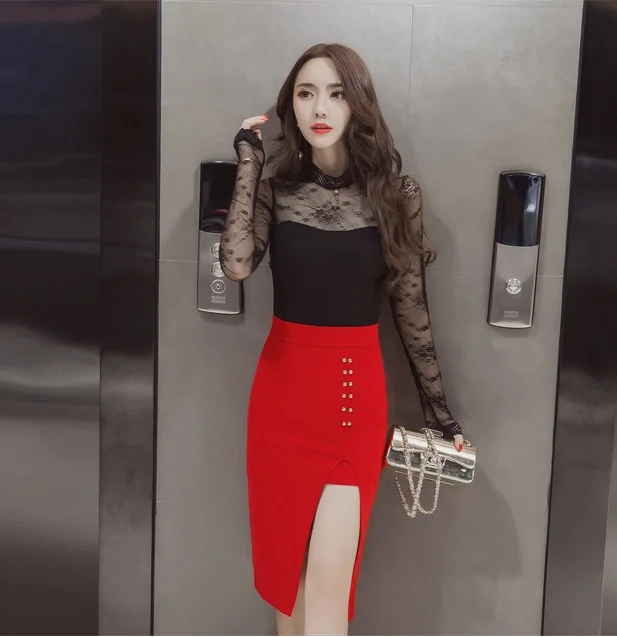 MSSNNG 2018 Slim split high waist bag hip skirt long skirt elegant professional skirt step skirt (11)