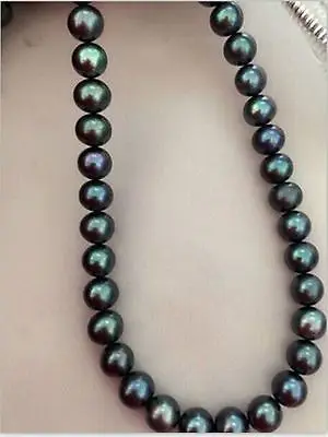 

Free shipping hot sale Women Bridal Wedding Jewelry >>promotion 9-10mm natural tahitian peacock green pearl necklace 17inch