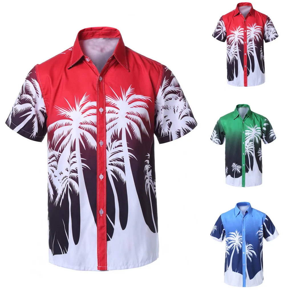 

2019 summer ISHOWTIENDA new style Men Hawaiian Print Short Shirt Sports Beach Quick Dry Blouse Top Blouse comfortable sales