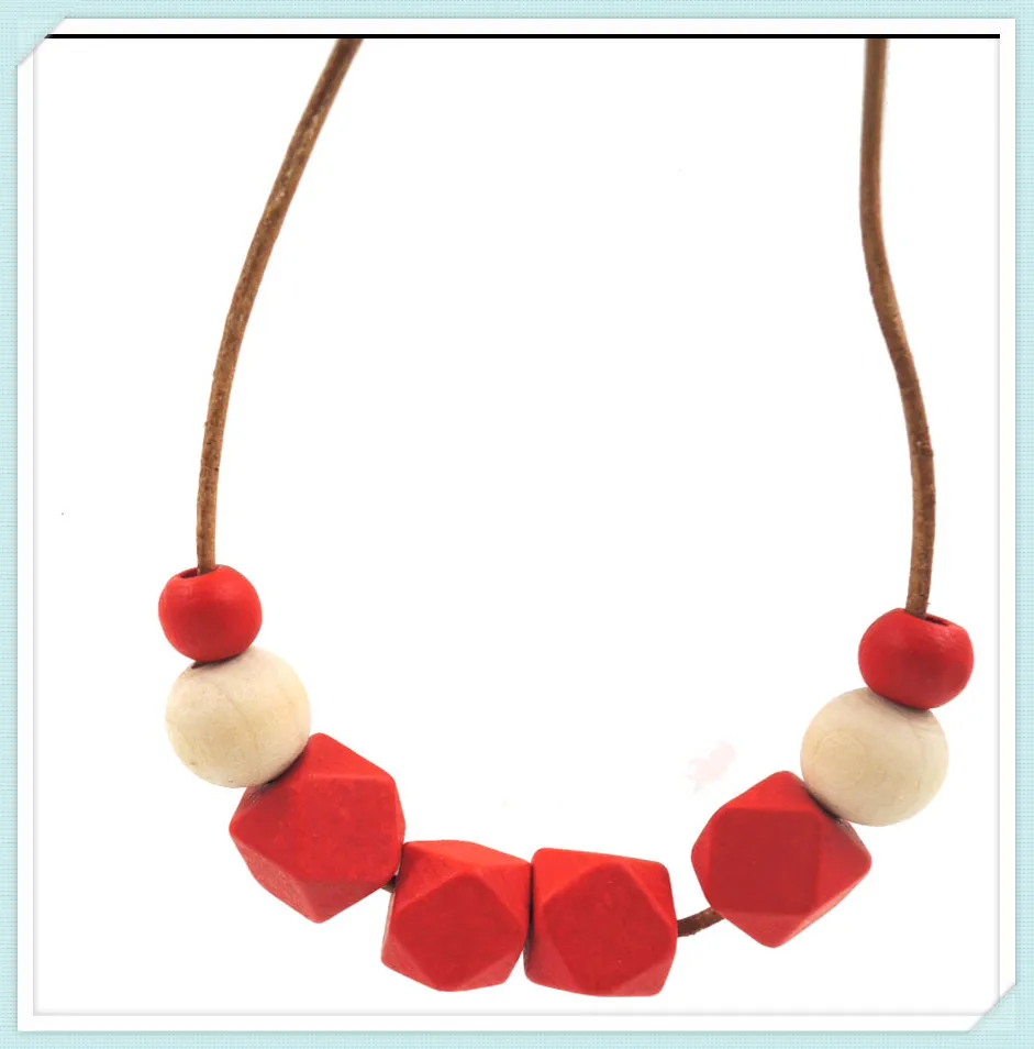 

blood red necklace Natural geometric wooden beads statement necklace minimalist NW036