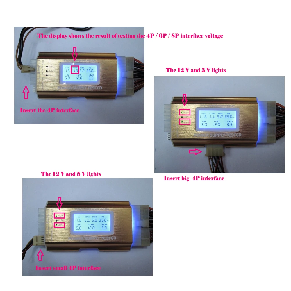 Power Supply Digital LCD Power Supply Tester Support PC 20 24 Pin 4 PSU ATX BTX ITX SATA HDD Interface Gold