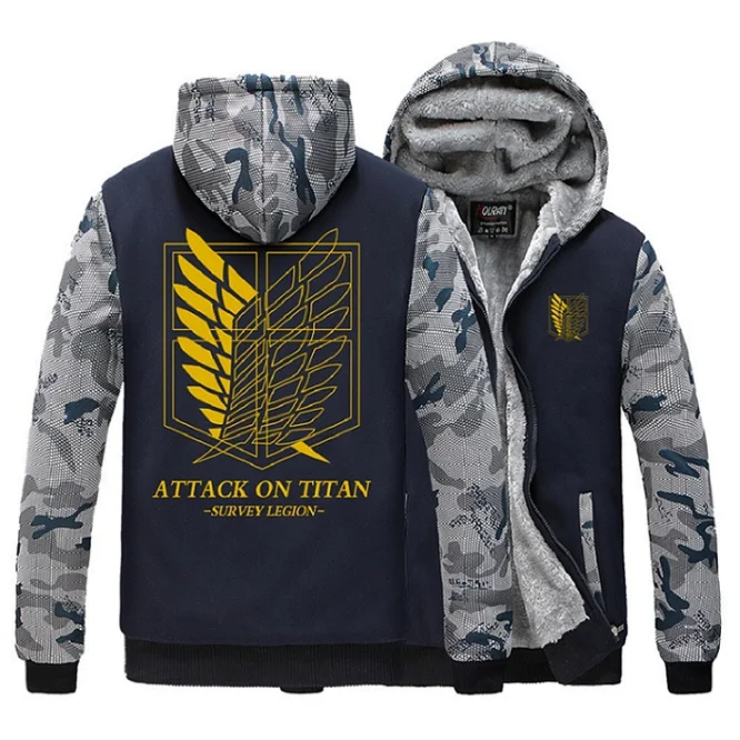High-Q Unisex Anime Cos Attack on Titan Thick Hoodie Cardigan Zipper Sweatshirts Jiyuu no Tsubasa fleece thick jacket Hoodie