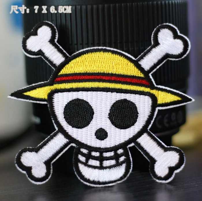 7x6.5cm One Piece Straw Hat Pirates Luffy Logo Embroidered Iron On