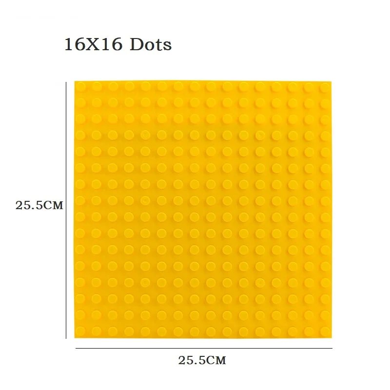 Блоки большого размера, базовая пластина 16*16 точек, 25,5*25,5 см, кирпичная твердая пластина, игрушки, совместимые игрушки для детей, для детей, сделай сам, большие - Цвет: Цвет: желтый