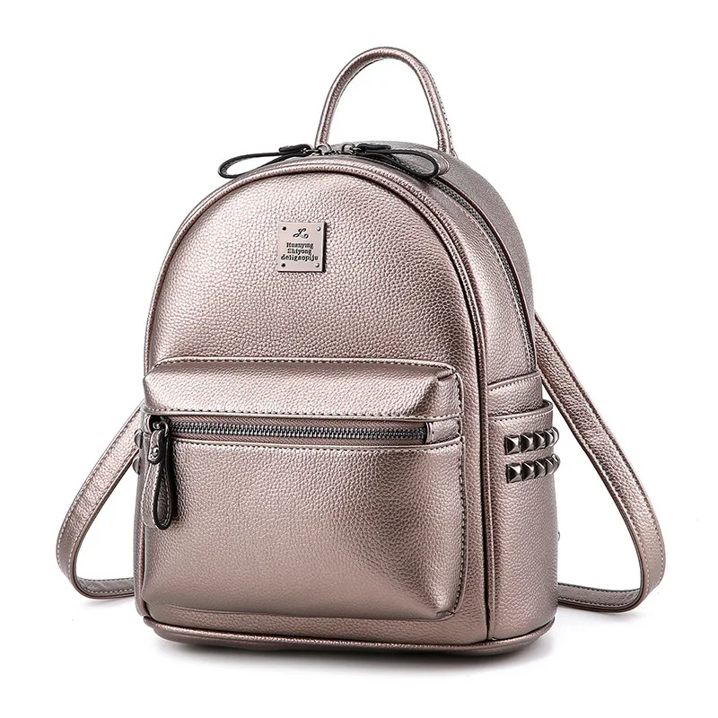 

Mini Backpack Small Backpack Women School Backpacks Bolsa Mochila Rivet PU Leather Bookbag Young Girl Zipper Lady Mini Bag 2019