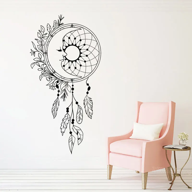 

Bohemian Decorative Style Wall Sticker Vinyl Native American Wall Decal Home Bedroom Feather Moon Decorative Art Sticker ZM08