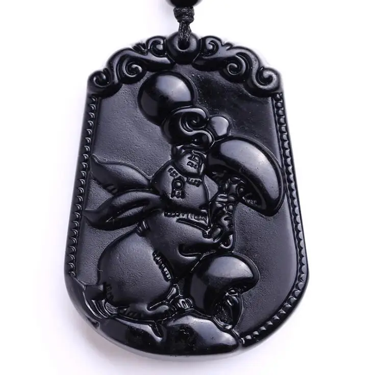

Natural Black Carved Chinese rbbbit Obsidian amulet necklace pendants fine for women and men