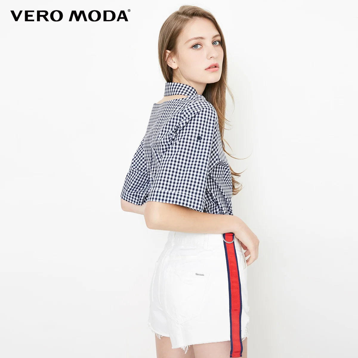 Vero Moda Новая женская Съемная рубашка с отложным воротником и двусторонними рукавами в клетку | 31836W515