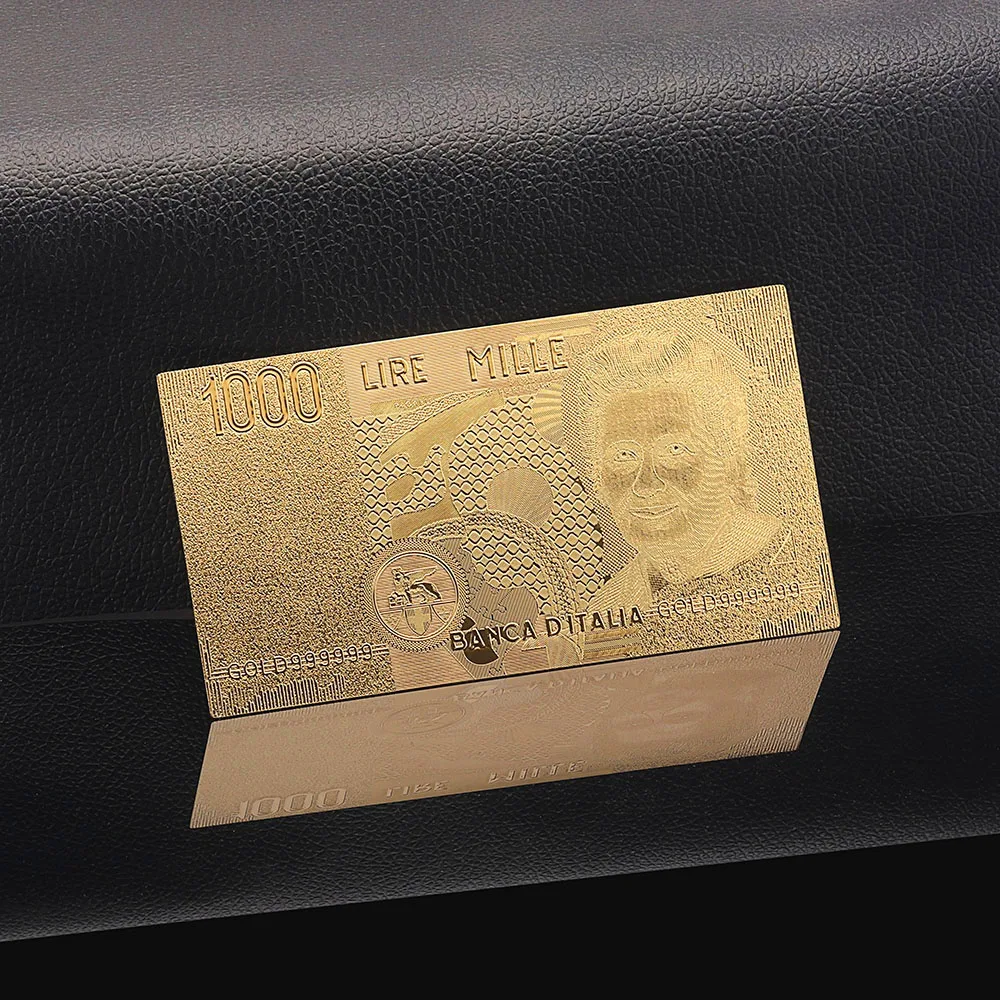 

Italy Lire 1000 Gold Foil Banknote Pure Gold 9.999 Paper Money Antique Imitation Value Collection Home Decoration Souvenir Gift