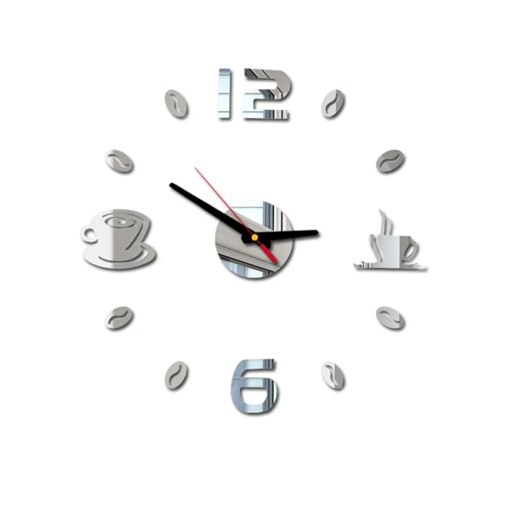 

Cafe DIY Large Wall Clock Frameless Giant Wall Clock Modern Design Cafe Coffee Mug Coffee Bean Wall Decor Kitchen Wall Watch New