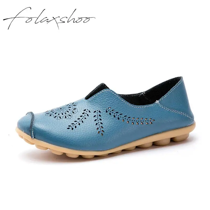 

Folaxshoo Women's Breathable Natural Walking Flat Loafer Cowhide Leather Casual Flat Driving Loafers Driving Moccasin Shoes