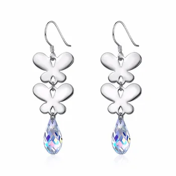 

2019 Fine Jewelry Made with new Crystal Butterfly Earrings Real S925 Sterling Silver Water Charm Earrings for Women Gift