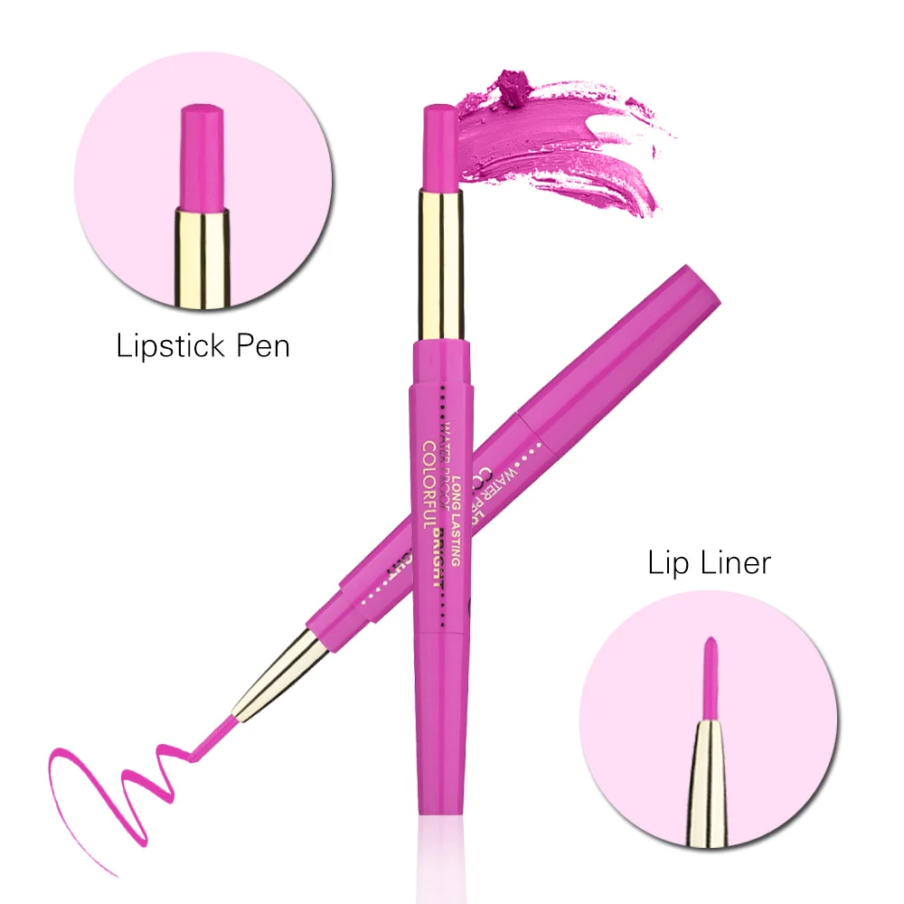 2 в 1 губная помада+ подводка для губ двойная Губная помада для макияжа яркий матирующий, увлажняющий водонепроницаемый карандаш для губ красота макияж
