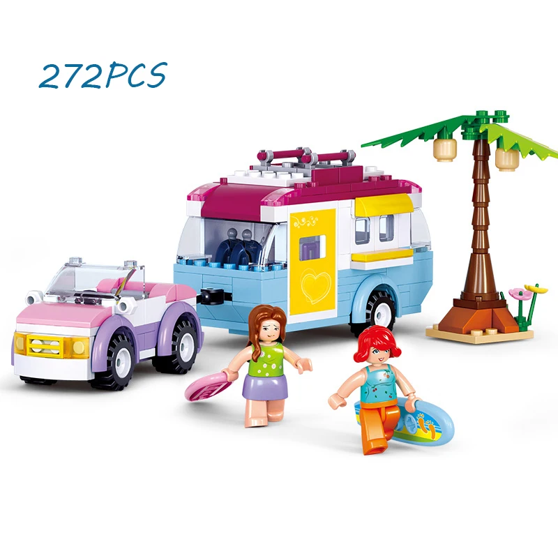 

Models building toy 0606 281pcs Pink Dream Girl Friend Camper Camping Car Vacation Building Blocks compatible with lego toys