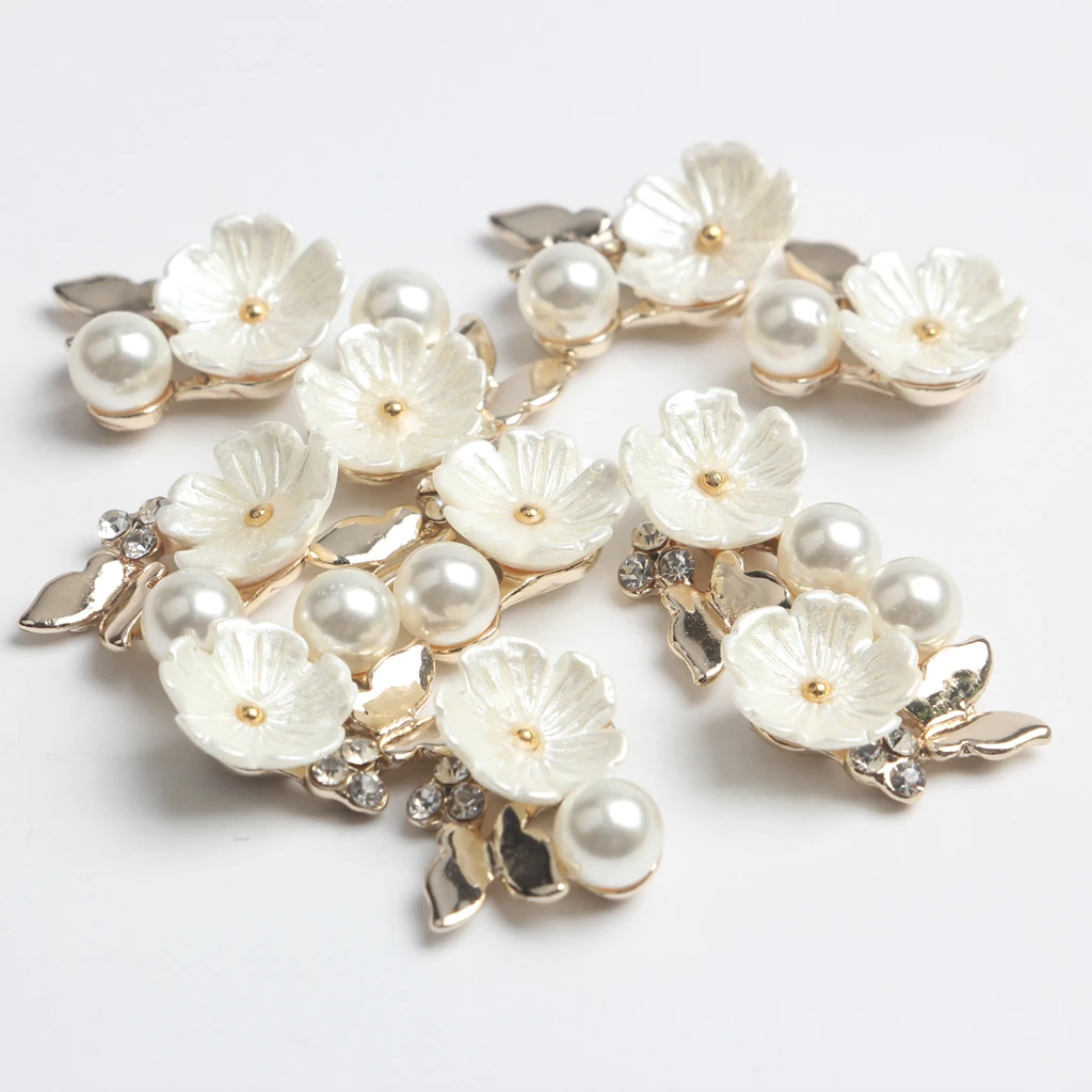 20pcs Mix Gold Base Metal Butterfly Rhinestone Pearl Buttons Flatback Hair Embellishment Button Hairbow Center Decoration Craft
