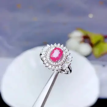 

7x5mm Natural Myanmar Ruby Ring Jewelry For Women Men Love Gift 925 Silver Beads Luxury Gemtone Fashion Adjustable Ring AAAAA