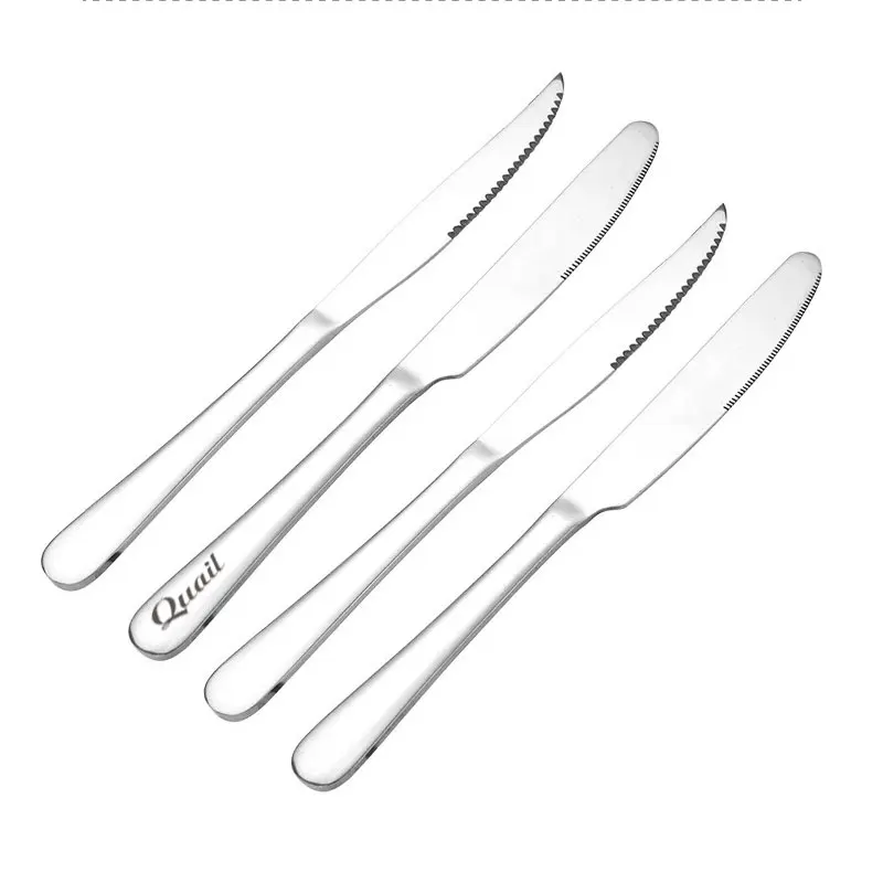 Перепелиные серебряные ручки из нержавеющей стали ножи для стейка посуда столовые приборы нож печать логотипа/текст для вашего ресторана продвижение