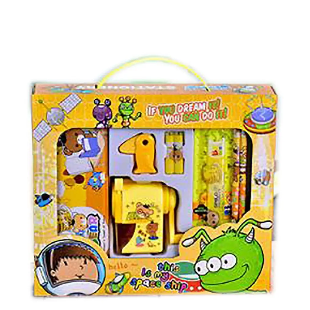 yellow Kids Stationary Set Water Bottle Pencil Case Ruler Eraser Children Blue, Green, Pink, Yellow School Gifts - Цвет: yellow