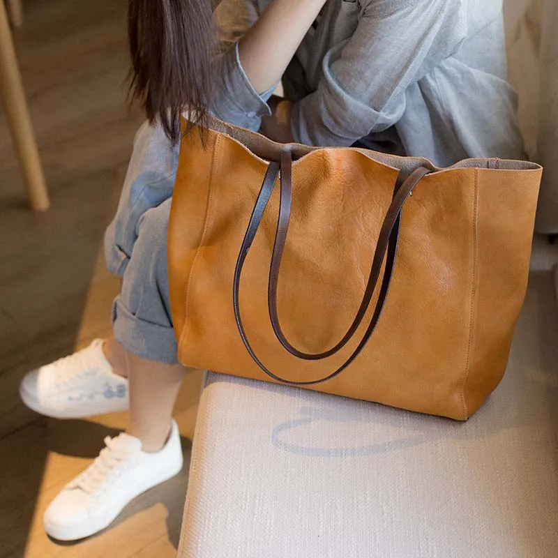 2018 new original handmade leather large-capacity one-shoulder art top layer leather bag handbag