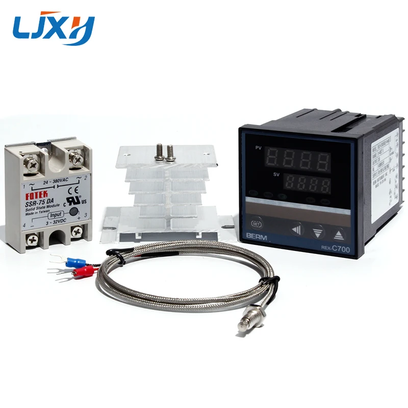 LJXH контроллер температуры REX-C700 термопары Универсальный вход SSR выход/K Тип термопары/твердотельные реле/радиатор - Цвет: 75DA SET