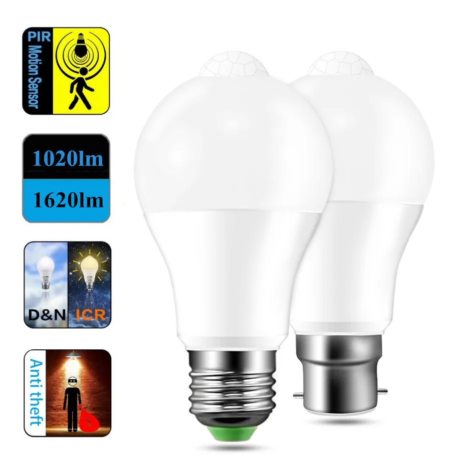 

PIR Motion Sensor LED Bulb E27 12W 18W AC85-265V B22 Led Light Bulb IP42 Auto ON/OFF Motion Sensor Lamp for Home Garden Lighting