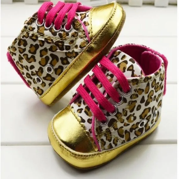 Для маленьких девочек младенческой малыша обувь леопардовой расцветки с золотой детская обувь Прогулочные кроссовки