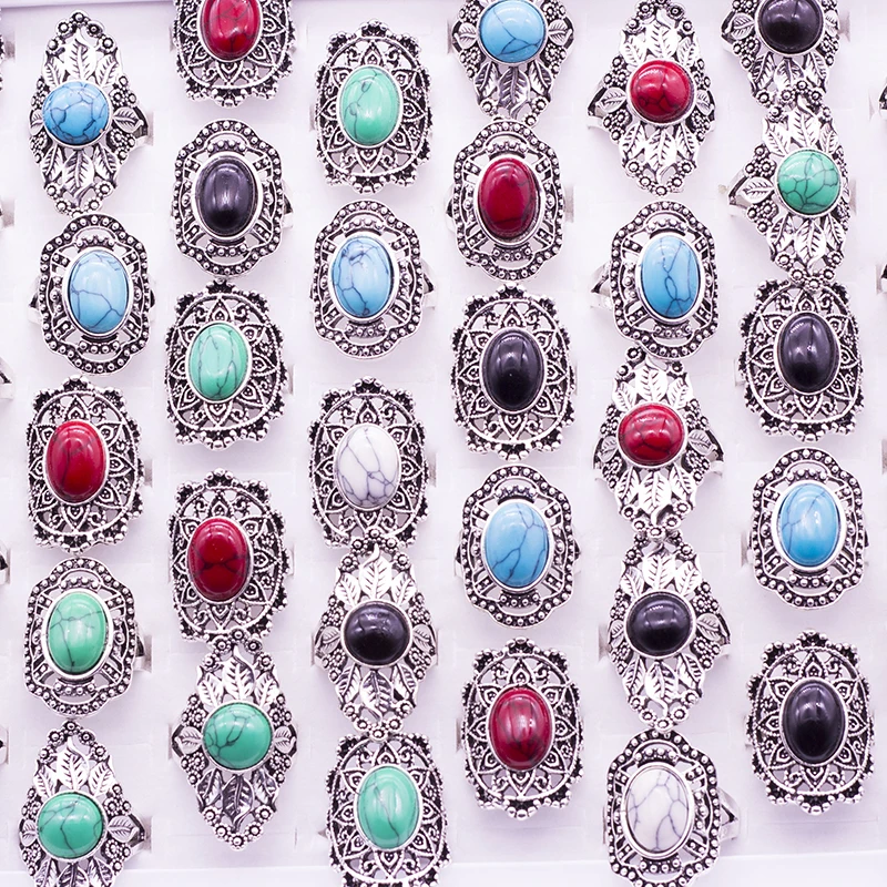20 шт винтажные полые Смешанные камни цвет: старое серебро кольцо много модных ювелирных украшений женские кольца Прямая поставка