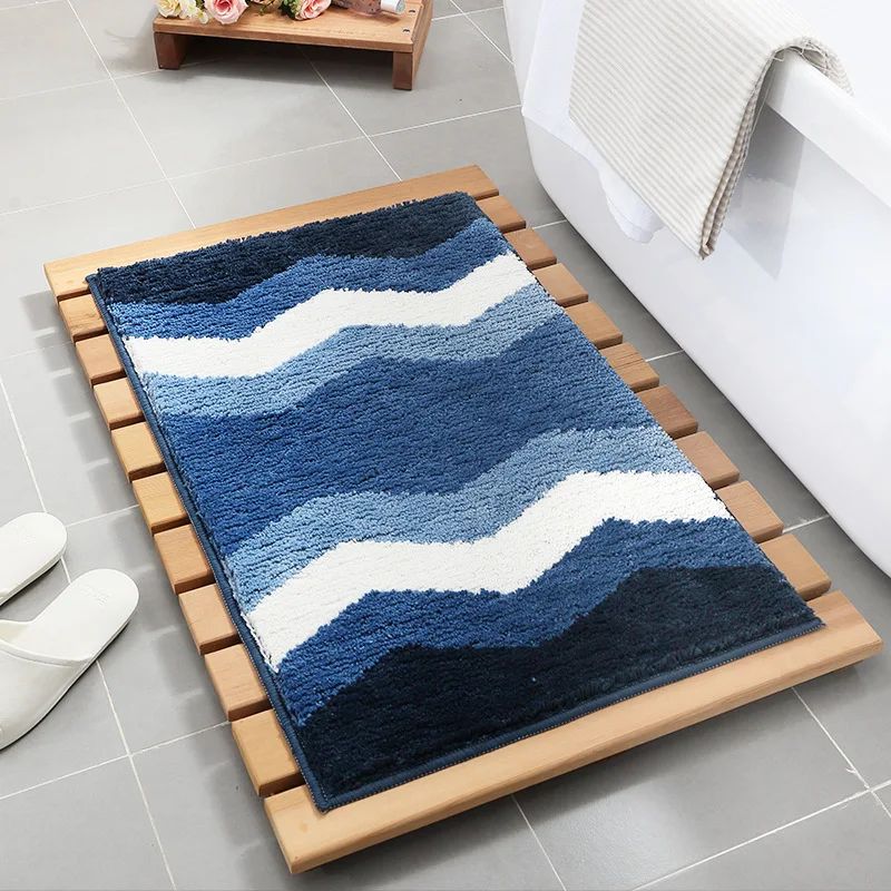 Kaufen Blau Streifen stil Bad Teppich Matte Polyester super faser anti slip matte für bad Schwarz grau gelb tier bad matte