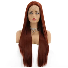 Lvcheryl смешанные оранжевый медь красный цвет натуральный длинные прямые Термостойкие волосы без клея синтетические парики на кружеве для женщин