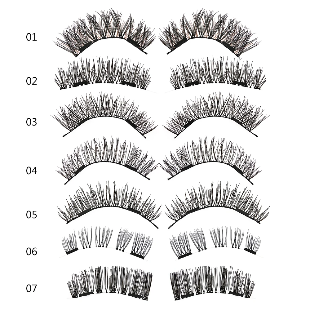 1 комплект, Двойные магнитные 3 накладные ресницы, шелковые волокна, толстые длинные магнитные ресницы ручной работы, Многоразовые Накладные Ресницы