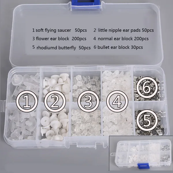 Fashion DIY Jewelry Earrings Block Findings Plugs Back Stopper Nuts Mixed 450/580pcs Earring Accessories Kits Box Set jewelry components and findings Jewelry Findings & Components