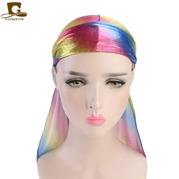 

Men/Women Silk Laser Polyester Bandana Hat Durag Rag Tail Headwrap Headwear Gift National style hat