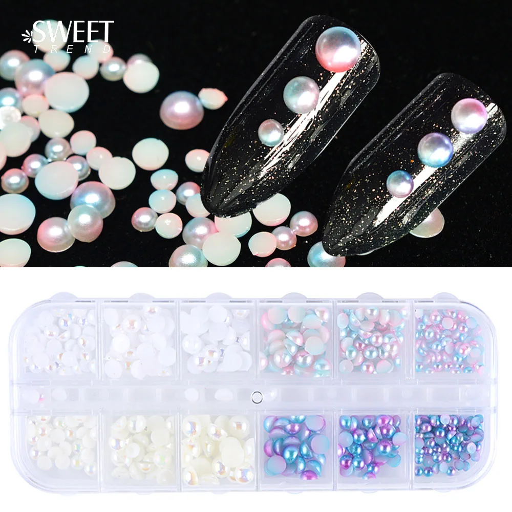 

1 Set Mermaid Effect 3d Pearl AB Colors Nail Art Rhinestones Mixed Size Shiny Nail Decorations UV Gel Nails Accessories LA535