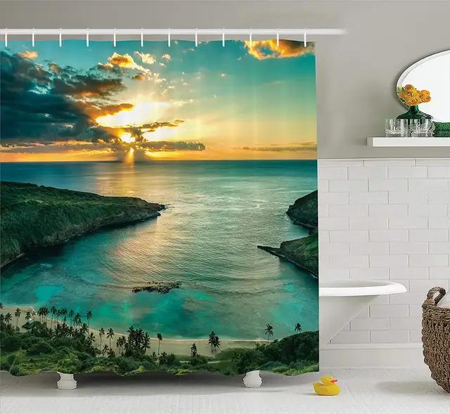 Ocean Shower Curtain Hawaiian Decor Sunrise Over Hanauma Bay On Oahu