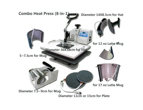 DHL free shipping 8 In 1 Combo font b Heat b font Transfer font b Machine
