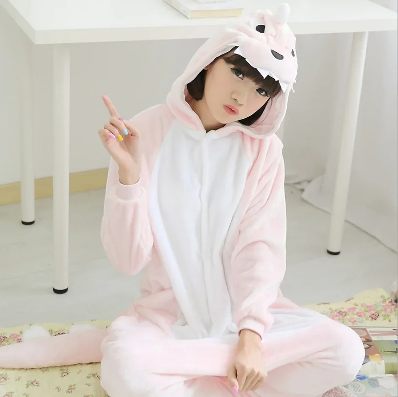 Кигуруми розовый динозавр Onesie взрослых детей унисекс Косплей Костюм пижамы цельный карнавальный костюм животного