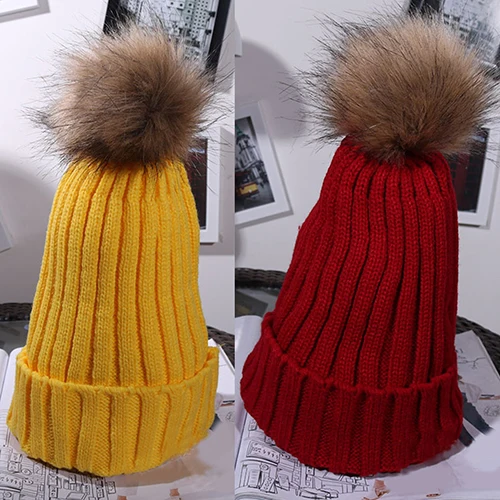 

New Arrival Women Fashion Winter Warm Cute Casual Fuzzy Ball Beanie Knitted Cap Crochet Hat