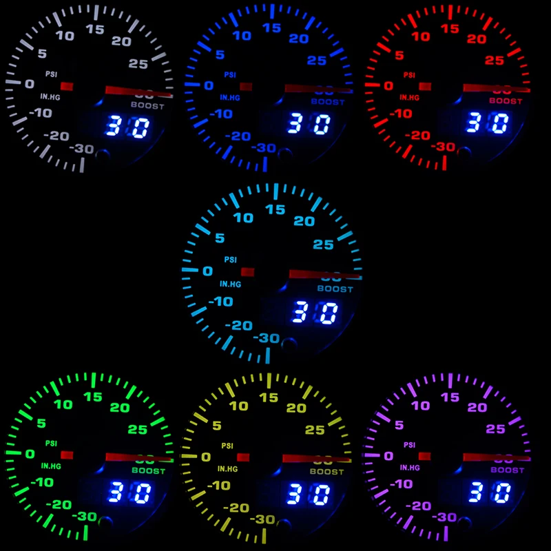 " 52 мм 7 цветов светодиодный автомобильный турбо Boost Gauge PSI метр аналоговый/цифровой двойной дисплей Автомобильный измеритель с датчиком