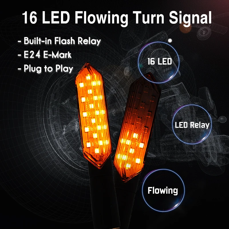 2 шт. мотоциклы поворотники E24 мигающий свет струящаяся вода встроенное реле 16LED мигалка Авто индикаторы Стайлинг автомобиля поворотники для мотоцикла стоп сигнал