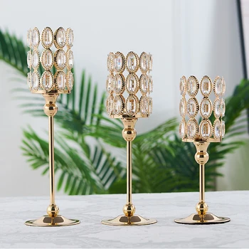 

3pcs Silver Gold Plated Candlestick Crystal Candelabra Centerpiece Wedding Decoration Romantic Center Table cake tools