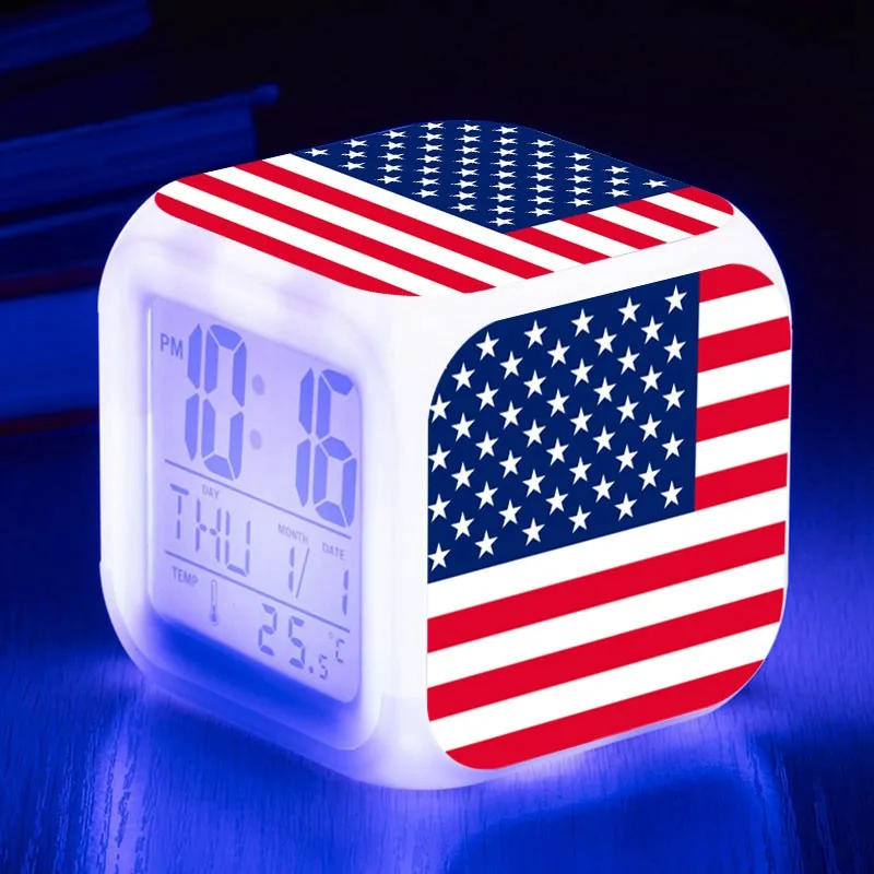 Флаг США светодиодный Будильник часы световой 8*8*8 см квадрат звезды и полосатый