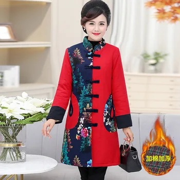 

2020 Winter Parkas Middle aged Female Thicken Cotton Jacket Embroidery Plus Size 5XL Printed Standing Collar Women Warm Coats