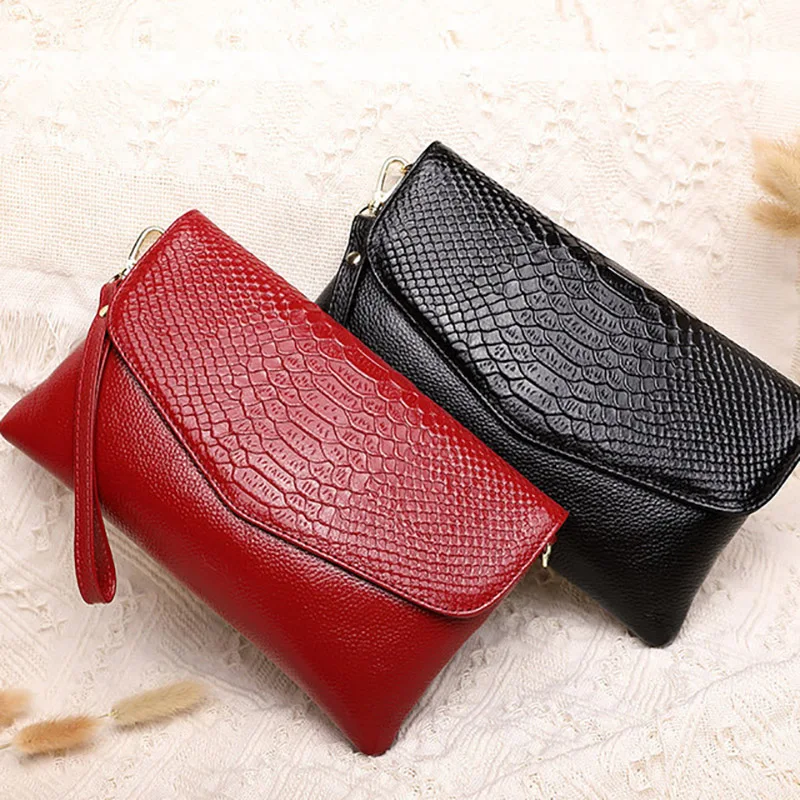 

Genuine Leather Ladies Clutch Bag Women Envelope Bag Evening Party Crocodile Pattern Messenger Shoulder Bag Female Day Clutch
