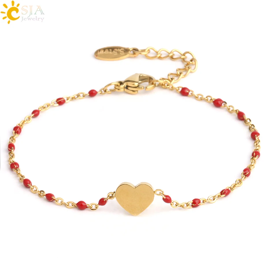 CSJA Gold-color Stainless Steel Chain Link Bracelets for Lover Girlfriend Love Heart Charms Bracelet Femme Fashion Jewelry S412 - Image 6