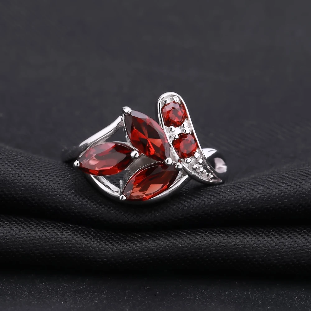 GEM'S BALLET 2.38Ct маркиза натуральный красный гранат драгоценный камень кольцо 925 пробы форма серебряного листа кольца для женщин ювелирные украшения