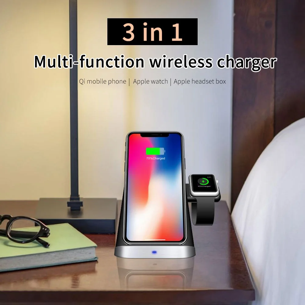 

KISSCASE 3 In 1 Qi Wireless Charger For iPhone 8 Plus X Apple Watch 4 3 2 Airpods Fast Charging Dock Station For Samsung S9 S8