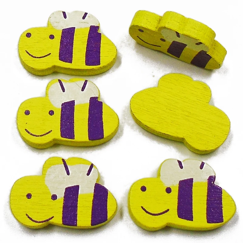 

ZIEENE 10PCs-100PCs Yellow Painting Bee Wood Tags Patch Wooden Buttons Diy Crafts Sewing Scrapbooking Flat Baby Handmade 20x13mm