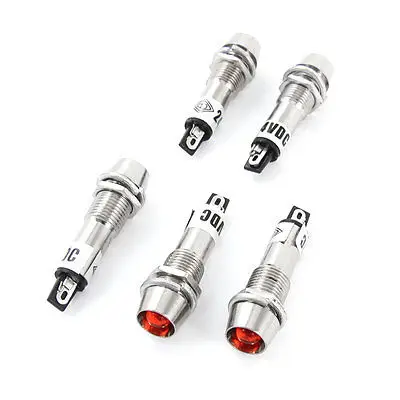 

5Pcs DC 24V 8mm Red Bulb Power Signal Indicator Pilot Light Lamp PED-8