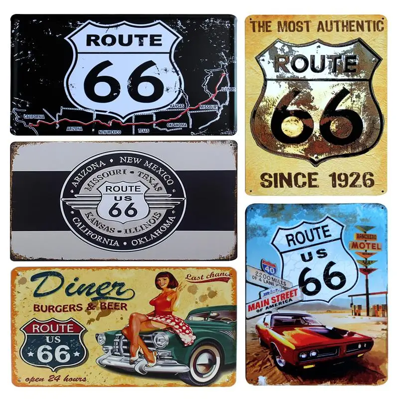 Route 66 Vehicle Tin Sign Wall Decor Metal Sign Bar Pub Vintage Decor Tin Sign Retro Metal Plaque Cool Metal Plate Metal Craft