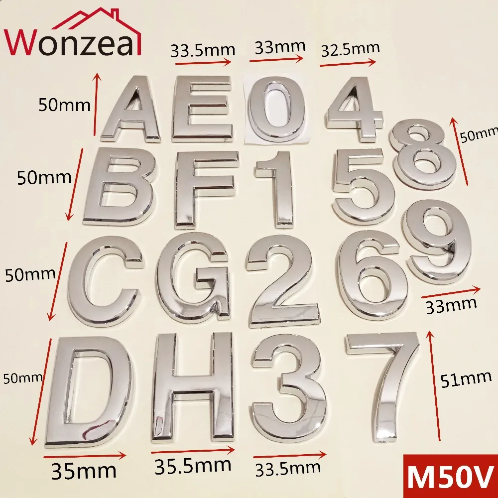 

Height 50mm Plastic Door Plate 0123456789ABCDEFGH Modern Door Address Silver Plaque Number House Hotel Digits Sticker Plate Sign